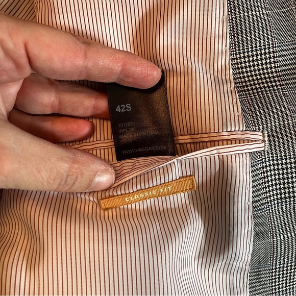 Haggar Men's 42S Plaid Windowpane Blazer Contrast Stitching Preppy Academia - Picture 13 of 15